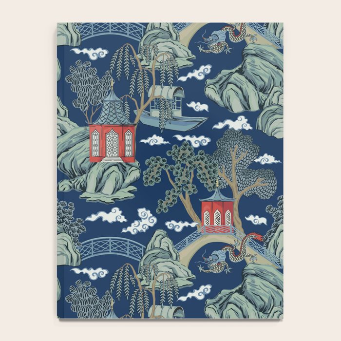Vintage Chinoiserie Pagoda Bridge Garden Landscape Notebook Gallery Image 4