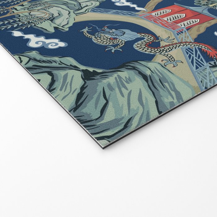 Vintage Chinoiserie Pagoda Bridge Garden Landscape Welcome Mat Gallery Image 2