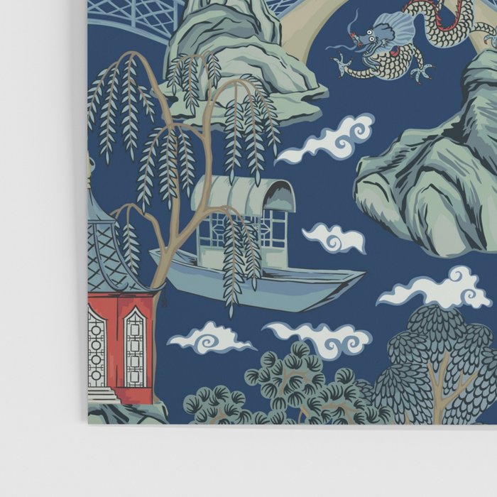 Vintage Chinoiserie Pagoda Bridge Garden Landscape Poster Gallery Image 3