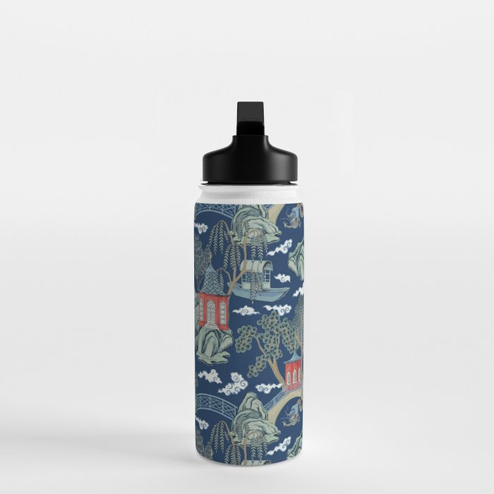 Vintage Chinoiserie Pagoda Bridge Garden Landscape Water Bottle Gallery Image 3