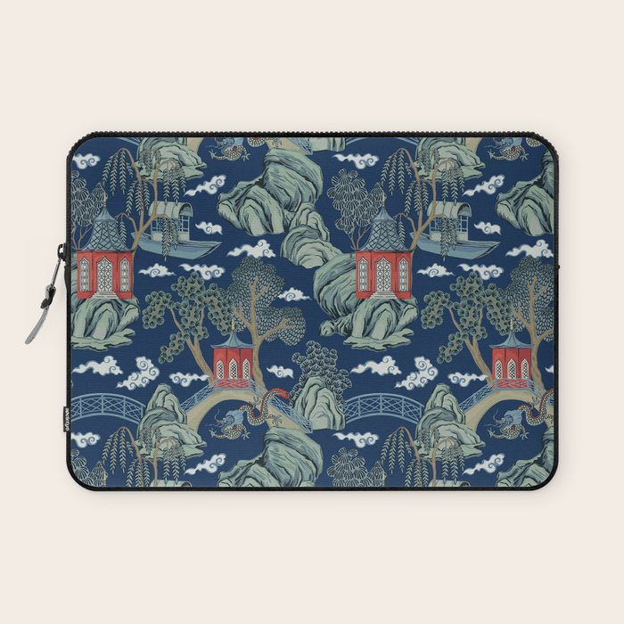 Vintage Chinoiserie Pagoda Bridge Garden Landscape Laptop Sleeve Gallery Image 1