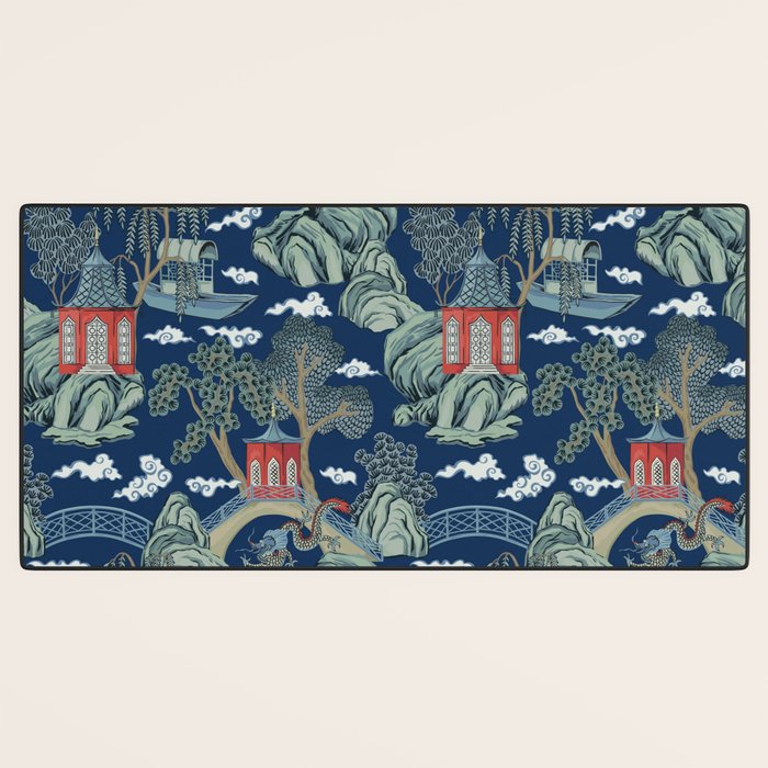 Vintage Chinoiserie Pagoda Bridge Garden Landscape Desk Mat Gallery Image 3