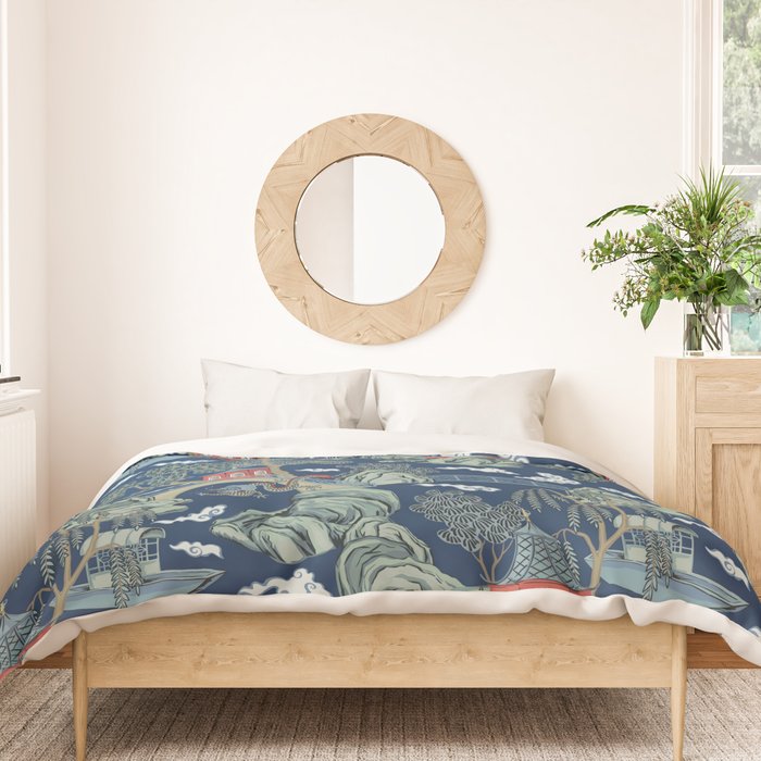 Vintage Chinoiserie Pagoda Bridge Garden Landscape Duvet Cover Gallery Image 3