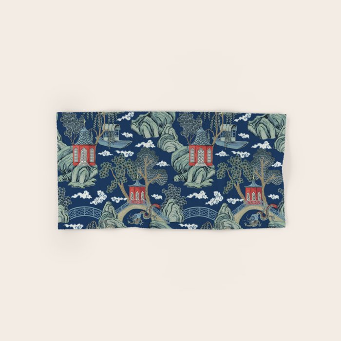 Vintage Chinoiserie Pagoda Bridge Garden Landscape Bath Towel Gallery Image 1