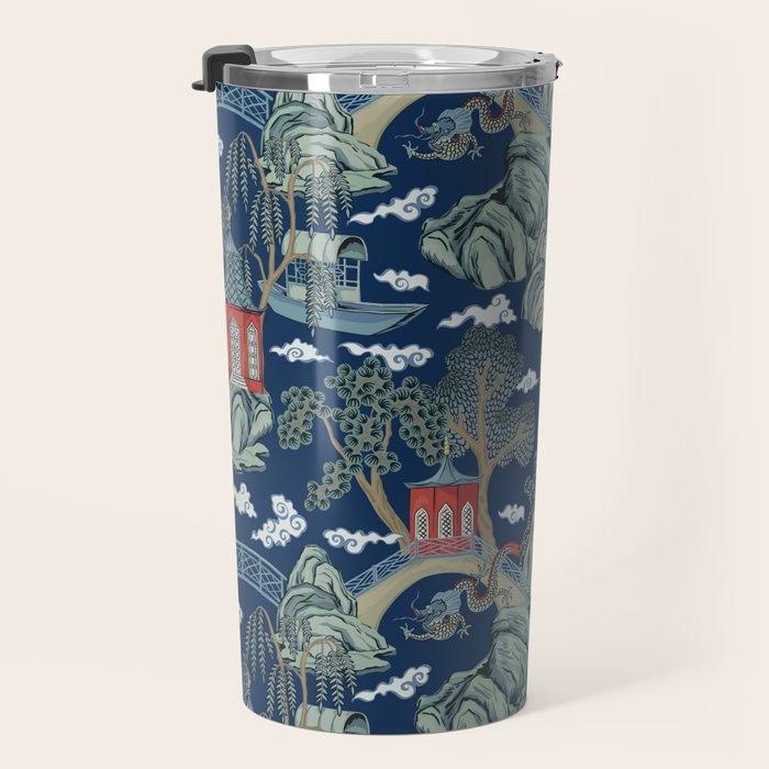 Vintage Chinoiserie Pagoda Bridge Garden Landscape Travel Mug Gallery Image 3