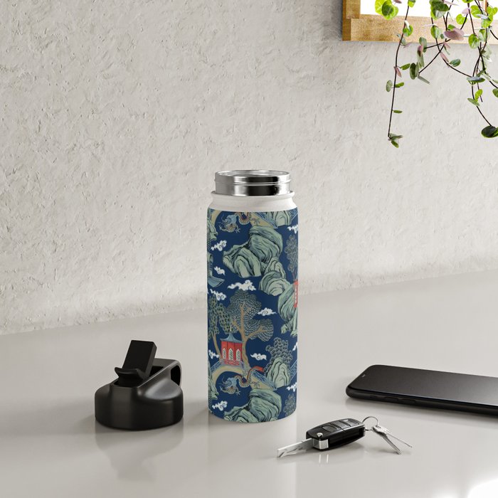 Vintage Chinoiserie Pagoda Bridge Garden Landscape Water Bottle Gallery Image 4