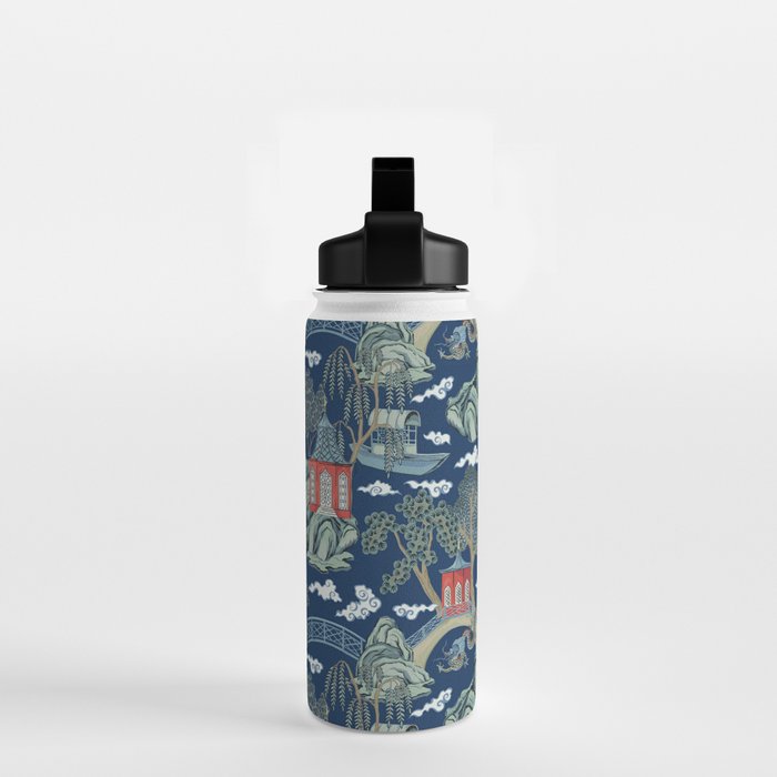 Vintage Chinoiserie Pagoda Bridge Garden Landscape Water Bottle Gallery Image 2
