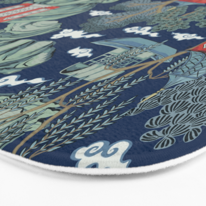Vintage Chinoiserie Pagoda Bridge Garden Landscape Bath Mat Gallery Image 3