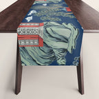Vintage Chinoiserie Pagoda Bridge Garden Landscape Table Runner Gallery Image 1