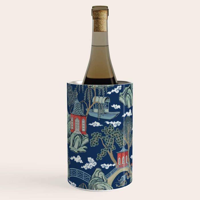 Vintage Chinoiserie Pagoda Bridge Garden Landscape Wine Chiller Gallery Image 3