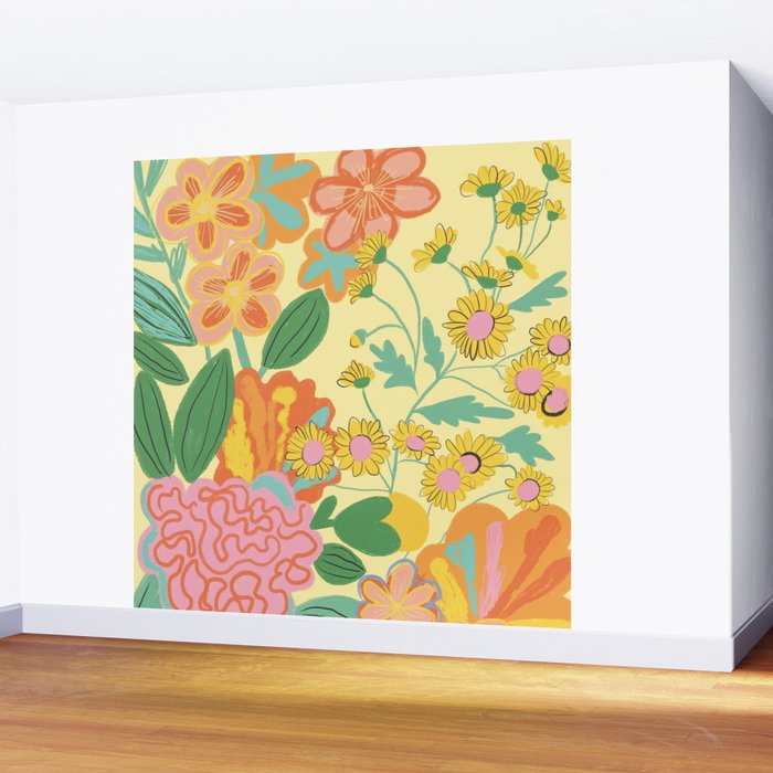 Yellow floral Wall Mural Gallery Image 2
