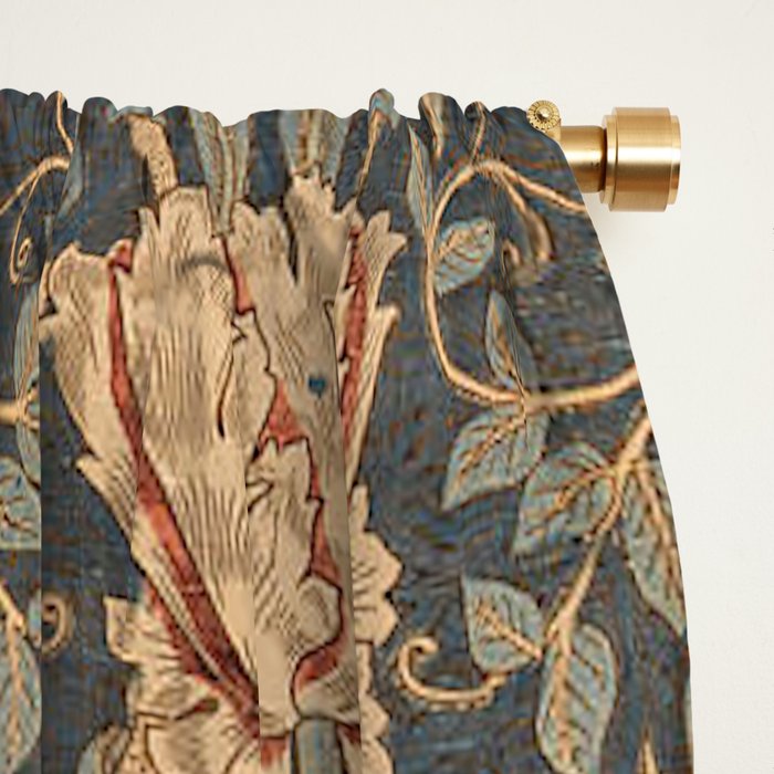 William Morris Vintage Honeysuckle & Tulip Gold and Blue Window Curtain Gallery Image 2