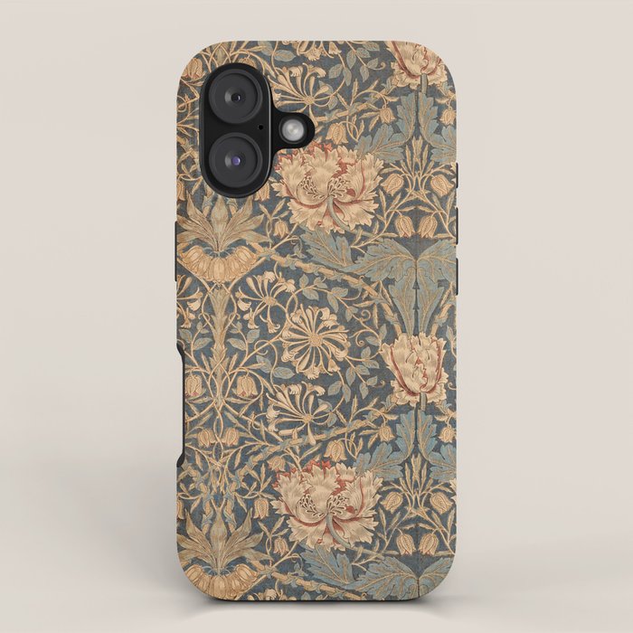 William Morris Vintage Honeysuckle & Tulip Gold and Blue iPhone Case Gallery Image 1