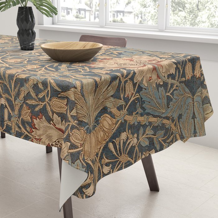 William Morris Vintage Honeysuckle & Tulip Gold and Blue Tablecloth Gallery Image 3