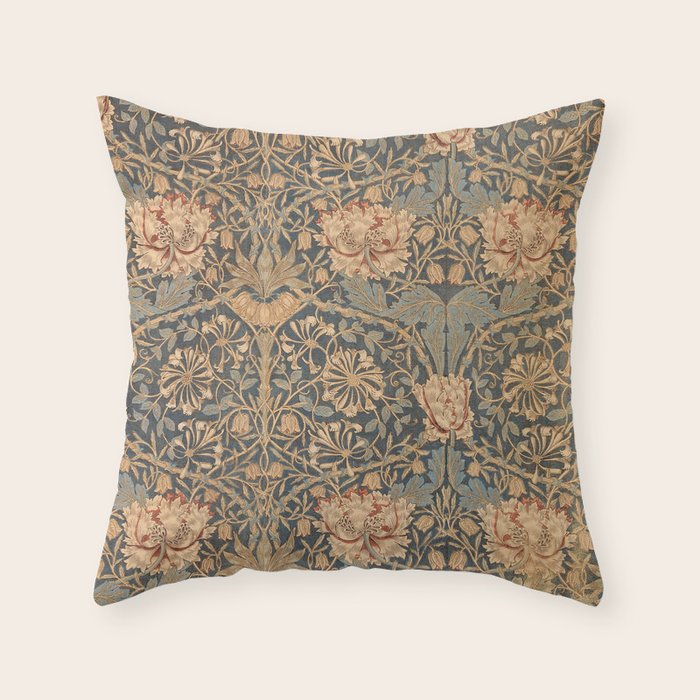 William Morris Vintage Honeysuckle & Tulip Gold and Blue Throw Pillow Gallery Image 6