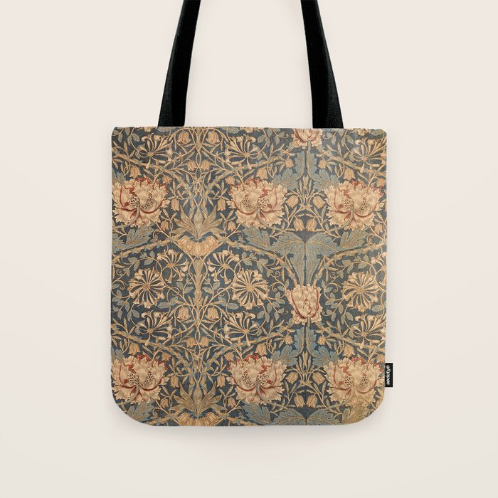 William Morris Vintage Honeysuckle & Tulip Gold and Blue Tote Bag Gallery Image 1
