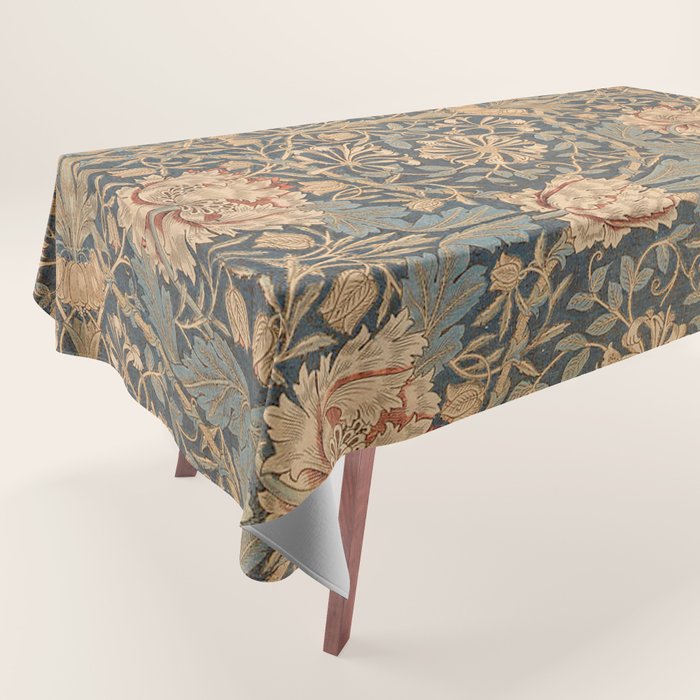 William Morris Vintage Honeysuckle & Tulip Gold and Blue Tablecloth Gallery Image 1