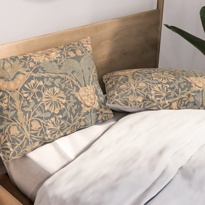 William Morris Vintage Honeysuckle & Tulip Gold and Blue Pillow Sham Gallery Image 2