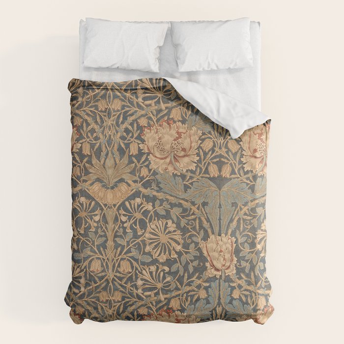William Morris Vintage Honeysuckle & Tulip Gold and Blue Duvet Cover Gallery Image 1