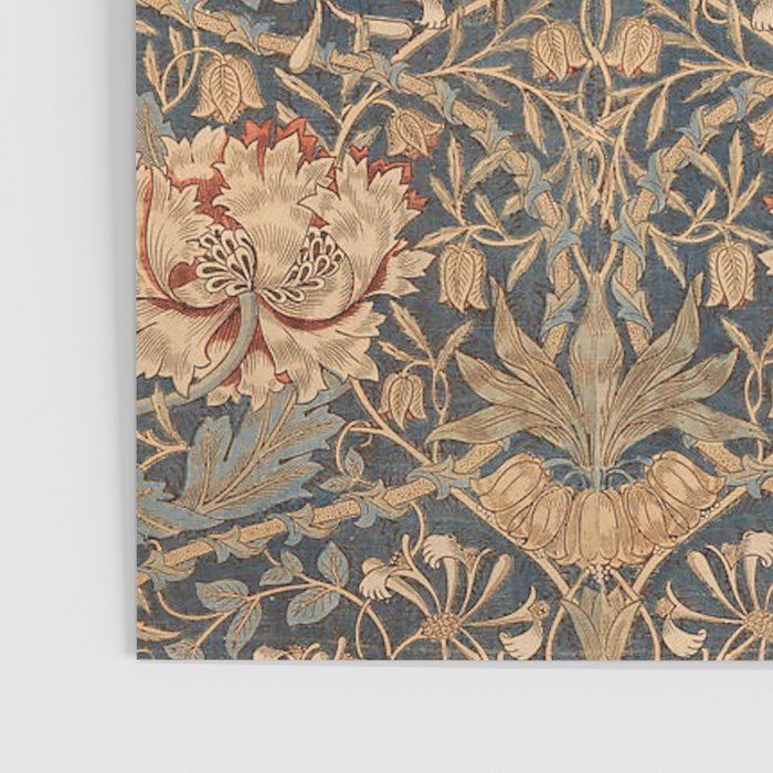 William Morris Vintage Honeysuckle & Tulip Gold and Blue Poster Gallery Image 3
