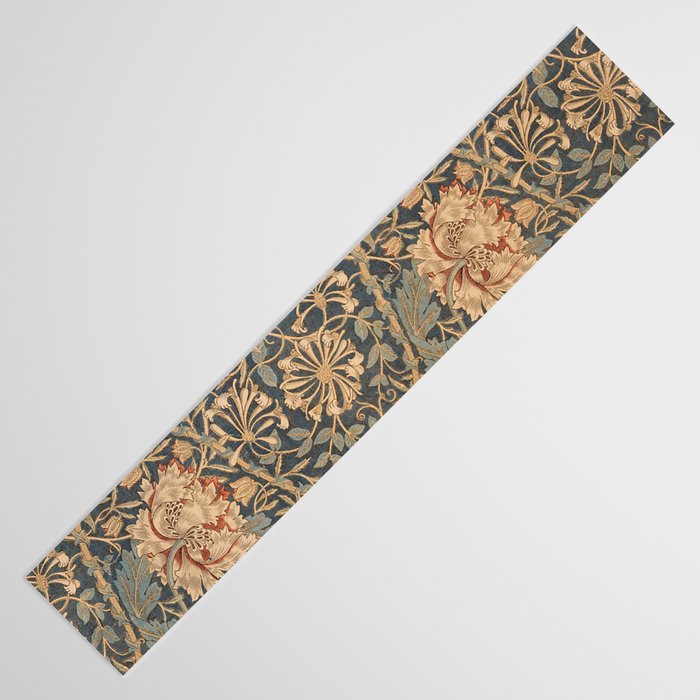 William Morris Vintage Honeysuckle & Tulip Gold and Blue Table Runner Gallery Image 3