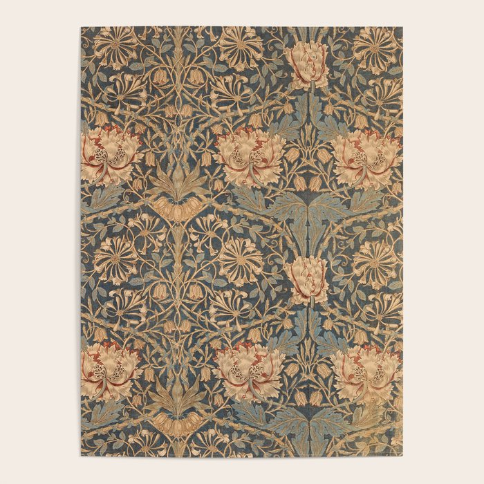 William Morris Vintage Honeysuckle & Tulip Gold and Blue Poster Gallery Image 1