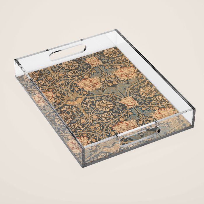 William Morris Vintage Honeysuckle & Tulip Gold and Blue Acrylic Tray Gallery Image 1