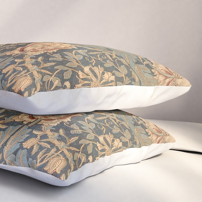 William Morris Vintage Honeysuckle & Tulip Gold and Blue Pillow Sham Gallery Image 3