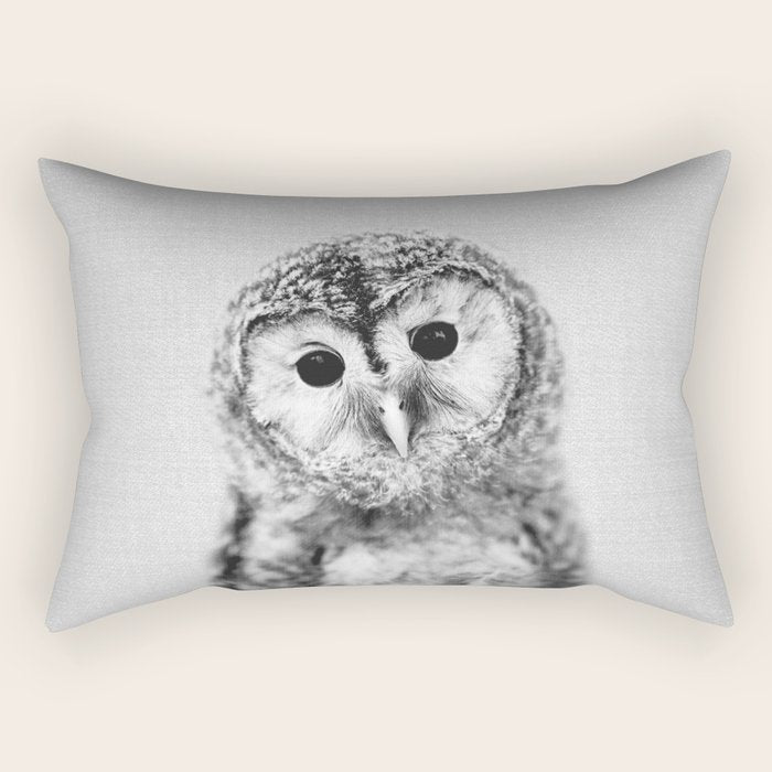Baby Owl - Black & White Rectangular Pillow Gallery Image 2