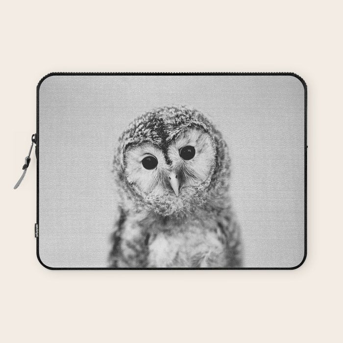 Baby Owl - Black & White Laptop Sleeve Gallery Image 1