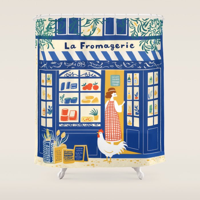 Charming French Cheese Shop Shower Curtain Gallery Image 1