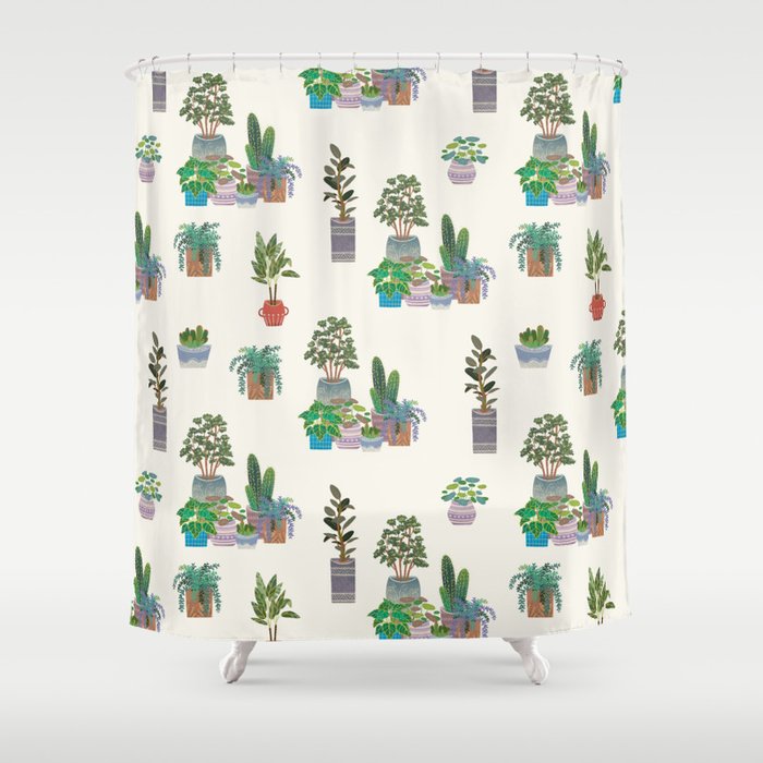 Ivory Background Plant Love Art Print Pattern Shower Curtain Gallery Image 1