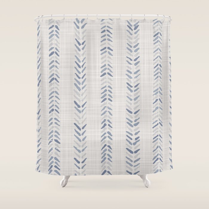 French blue ecru linen grain sack Shower Curtain Gallery Image 1