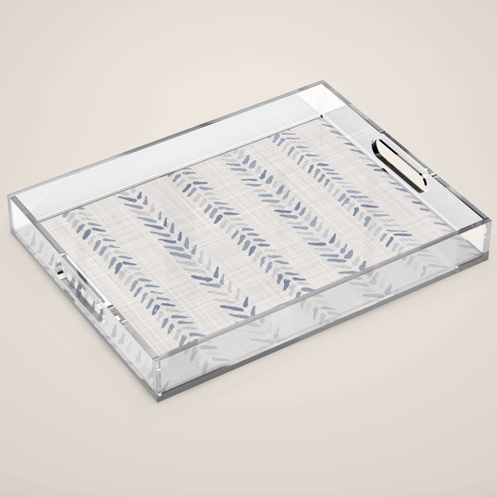 French blue ecru linen grain sack Acrylic Tray Gallery Image 1