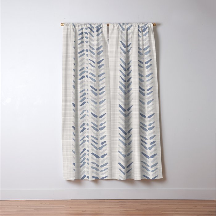 French blue ecru linen grain sack Window Curtain Gallery Image 3