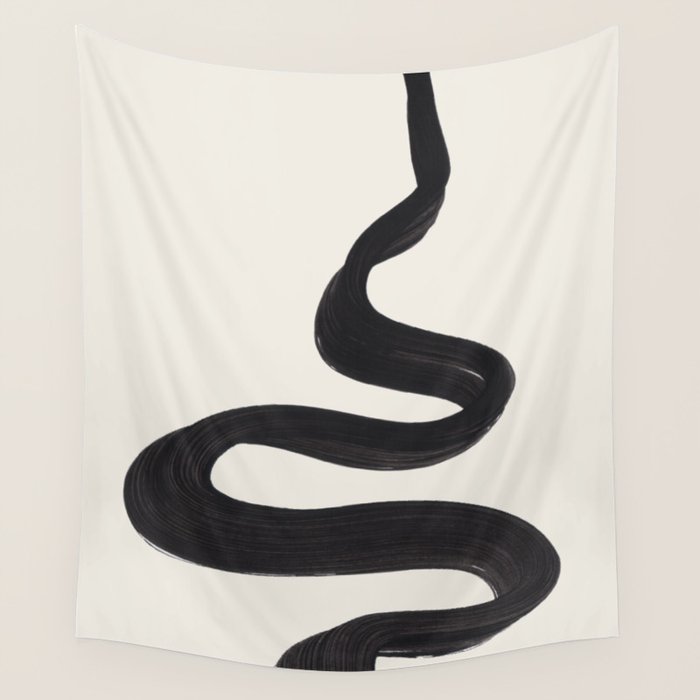 Minimalist Abstract Art Smoke Genie In The Lamp Mythical Magical Ink Art Black & White Wall Tapestry Gallery Image 4