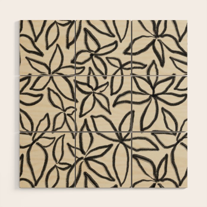 Abstract Brushed Line Art Florals Wood Wall Art Gallery Image 1