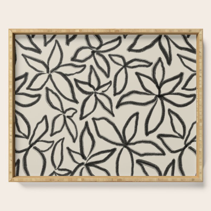 Abstract Brushed Line Art Florals Serving Tray Gallery Image 1
