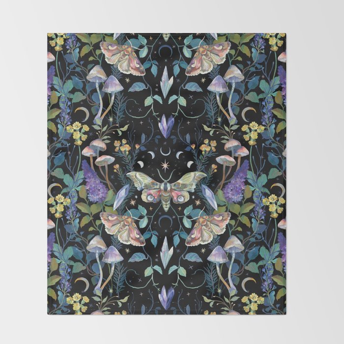 Crystals Moth Mushrooms Throw Blanket Gallery Image 2