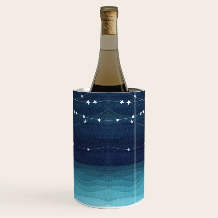 Garlands of stars, watercolor teal ocean Wine Chiller Gallery Image 1