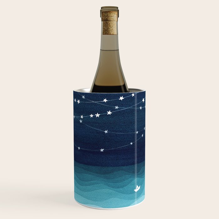 Garlands of stars, watercolor teal ocean Wine Chiller Gallery Image 3