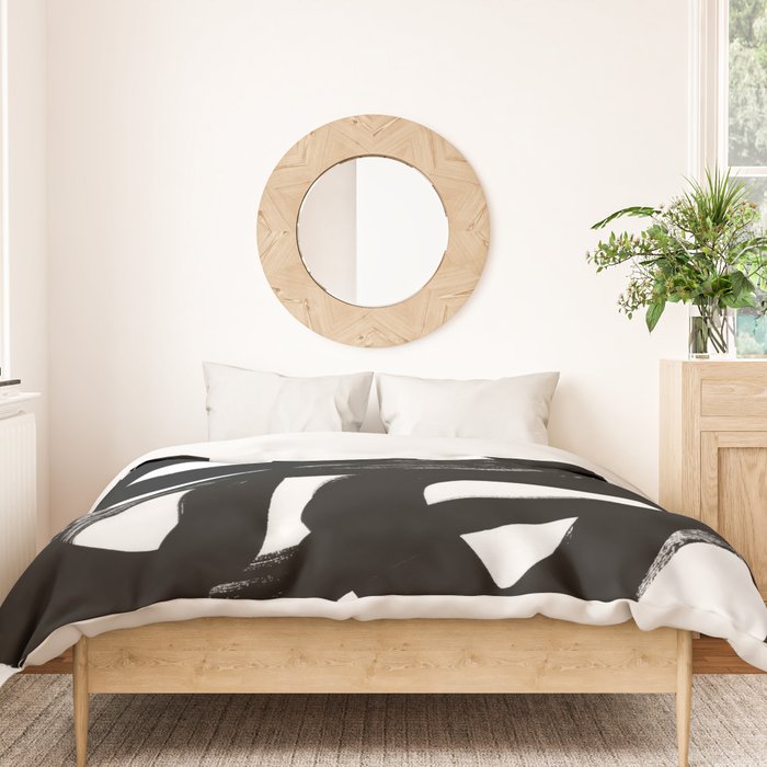 Swirl Black & White Minimalist Abstract Mid century Ink Art Dark Brush Strokes Duvet Cover Gallery Image 3