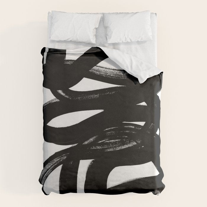 Swirl Black & White Minimalist Abstract Mid century Ink Art Dark Brush Strokes Duvet Cover Gallery Image 6