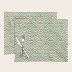 Japanese Seigaiha Wave - Mint & Copper Palette Placemat Gallery Image 1