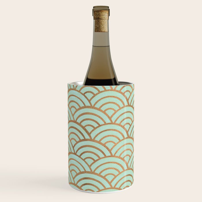 Japanese Seigaiha Wave - Mint & Copper Palette Wine Chiller Gallery Image 3