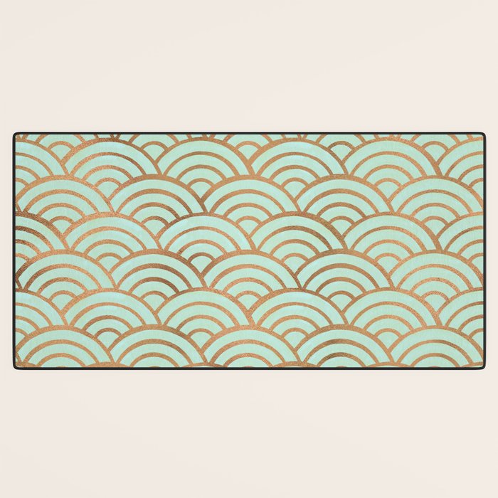 Japanese Seigaiha Wave - Mint & Copper Palette Desk Mat Gallery Image 3