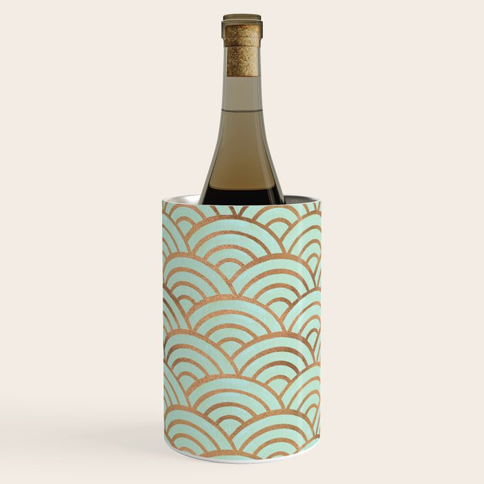 Japanese Seigaiha Wave - Mint & Copper Palette Wine Chiller Gallery Image 2