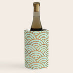 Japanese Seigaiha Wave - Mint & Copper Palette Wine Chiller Gallery Image 1