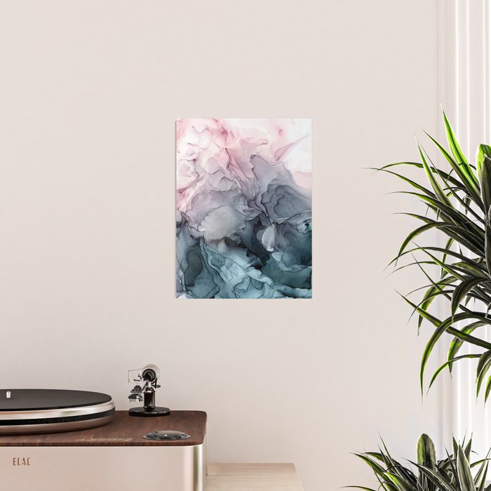 Blush and Paynes Gray Flowing Abstract Reflect Poster Gallery Image 2