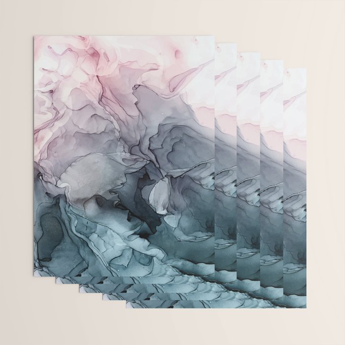 Blush and Paynes Gray Flowing Abstract Reflect Wrapping Paper Gallery Image 3
